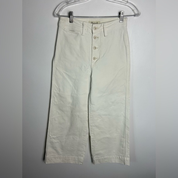 Madewell Size 25 Wide Leg Button Fly Denim Jeans Tan Off White Old Money - Picture 2 of 14